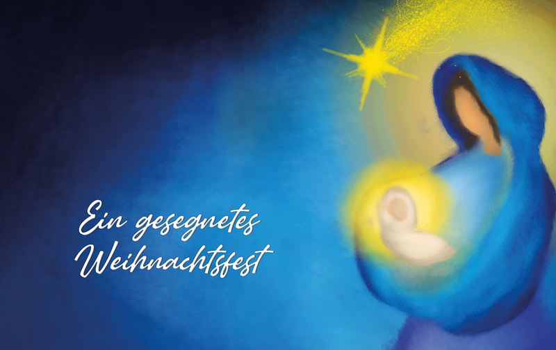 Maria mit Kind in Blau-Gelb