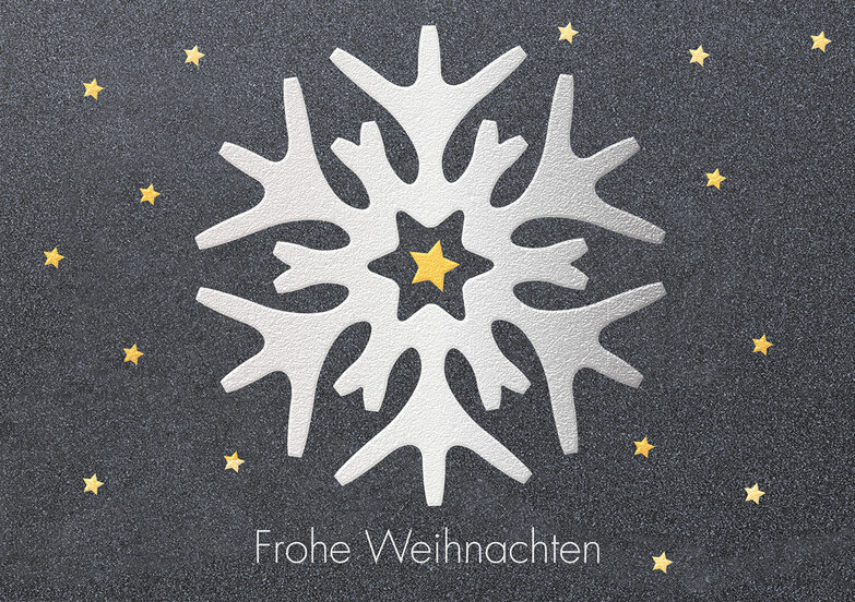 Weihnachtskarte: Stern in Flocke auf Grau