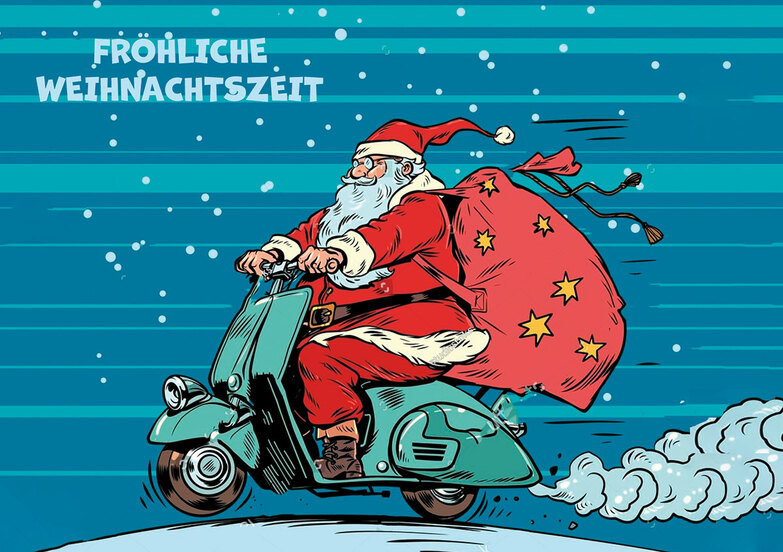Weihnachtskarte: Rasender Weihnachtsmann