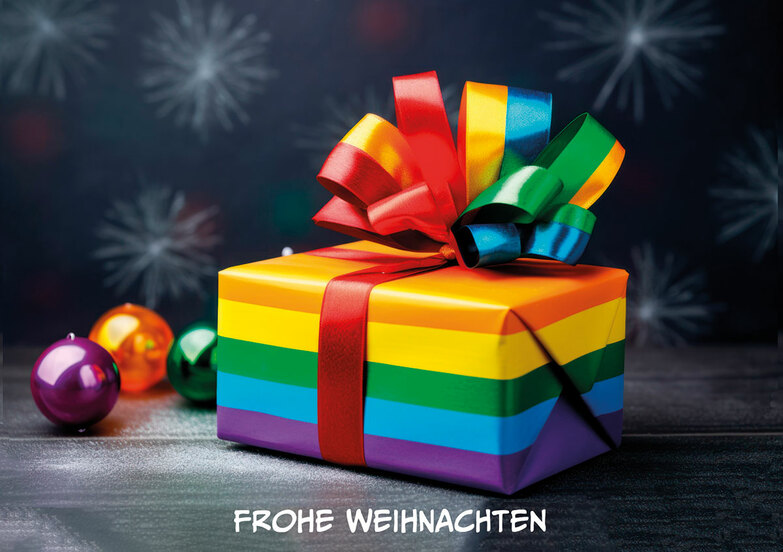 Weihnachtskarte: Regenbogengeschenk