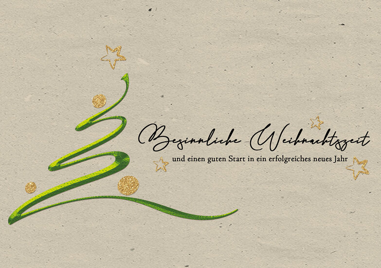 Weihnachtskarte: Schwungvoll mit Grün und Gold